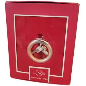 Lenox Baby Girl Christmas Ornament Pink Silverplated Ring Baby Shoes